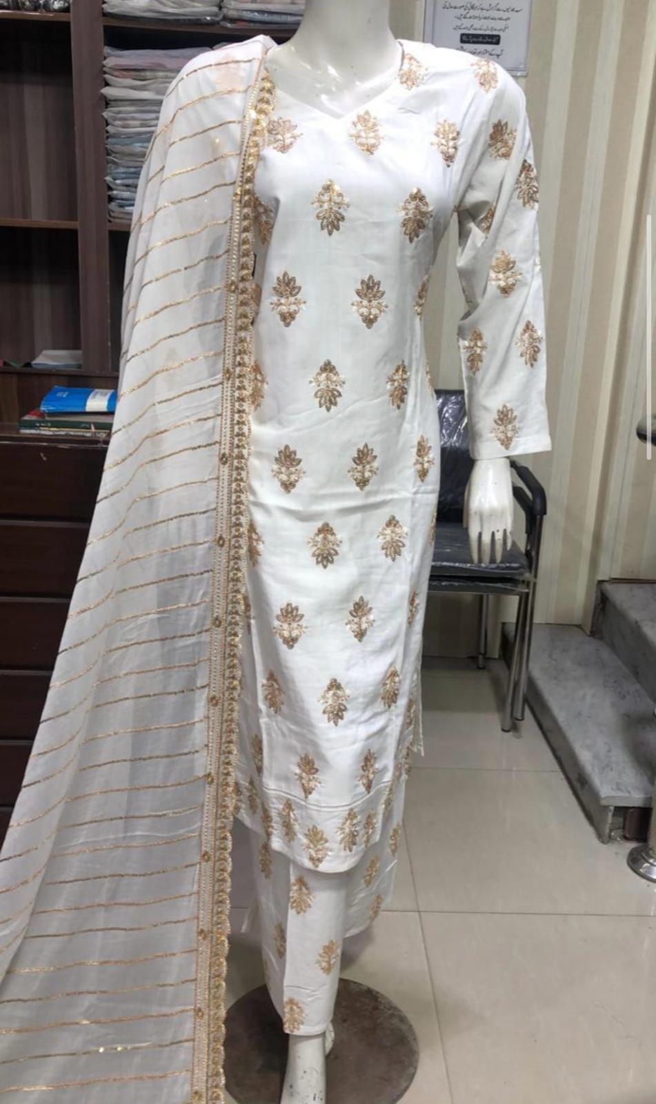 SHAZAIB EMBROIDERED LINEN 3PC READYMADE 702
