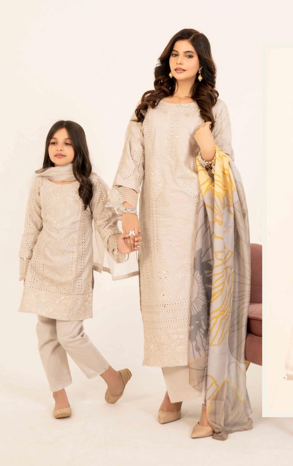 SIMRANS CHICKNKARI MOTHER & DAUGHTER/kids 3PC READYMADE SM446