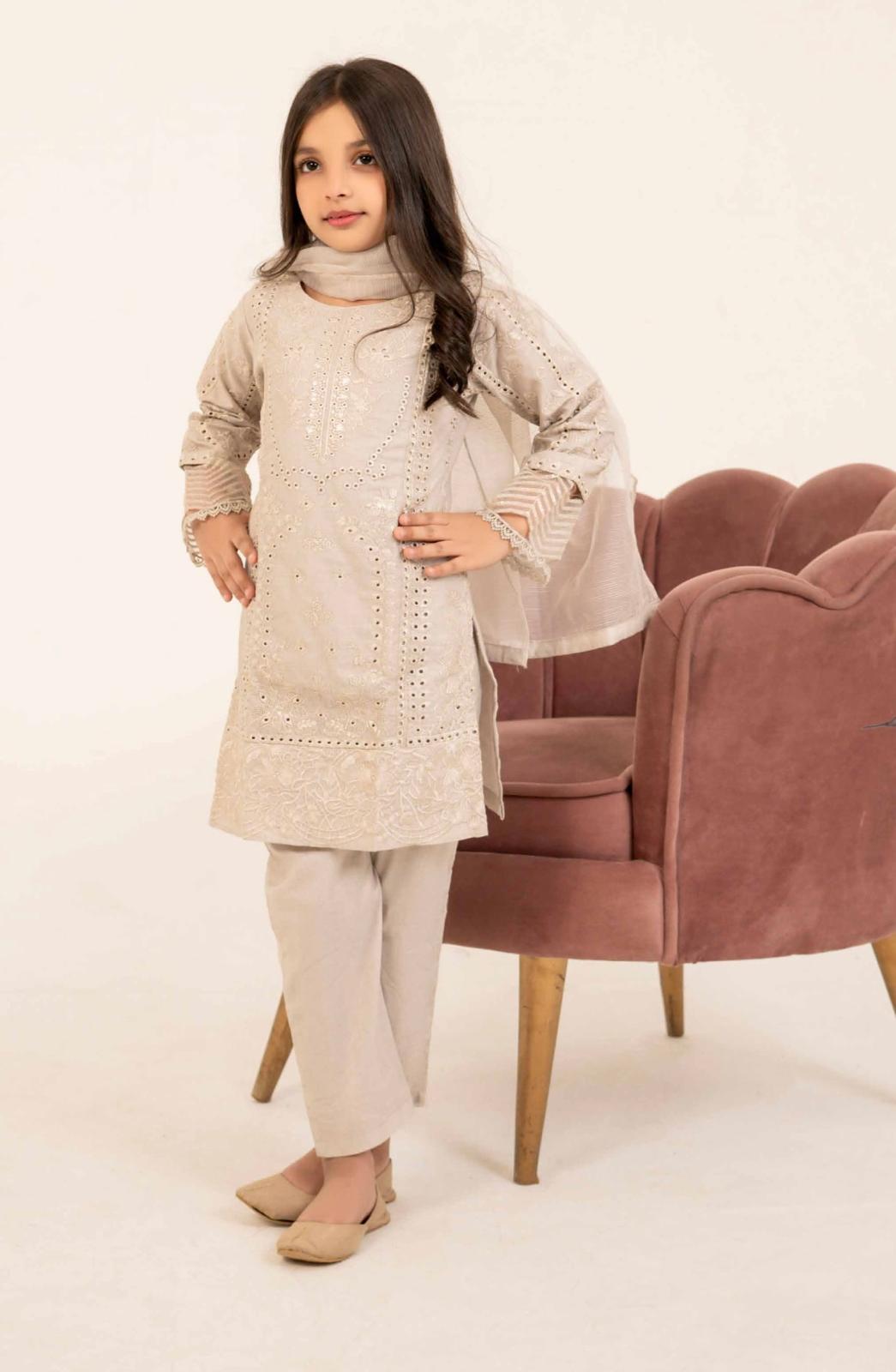 SIMRANS CHICKNKARI MOTHER & DAUGHTER/kids 3PC READYMADE SM446