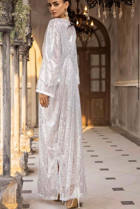 SIMRANS Moonlight sequence embroidered kaftan White