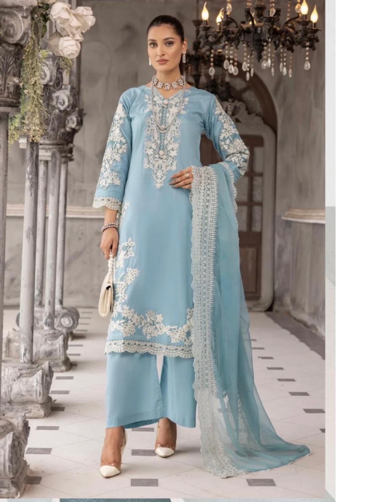 SIMRANS ‘MEERAL’ | EMBROIDERED COTTON READYMADE | SM619 (BLUE)