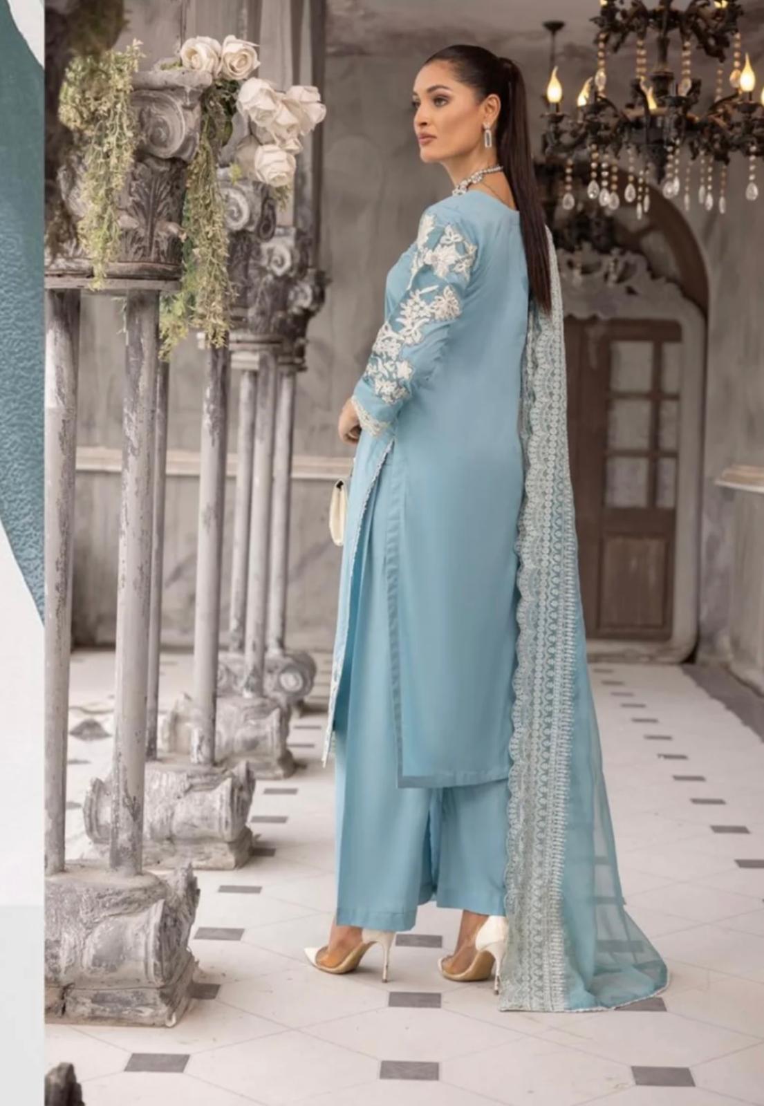 SIMRANS ‘MEERAL’ | EMBROIDERED COTTON READYMADE | SM619 (BLUE)