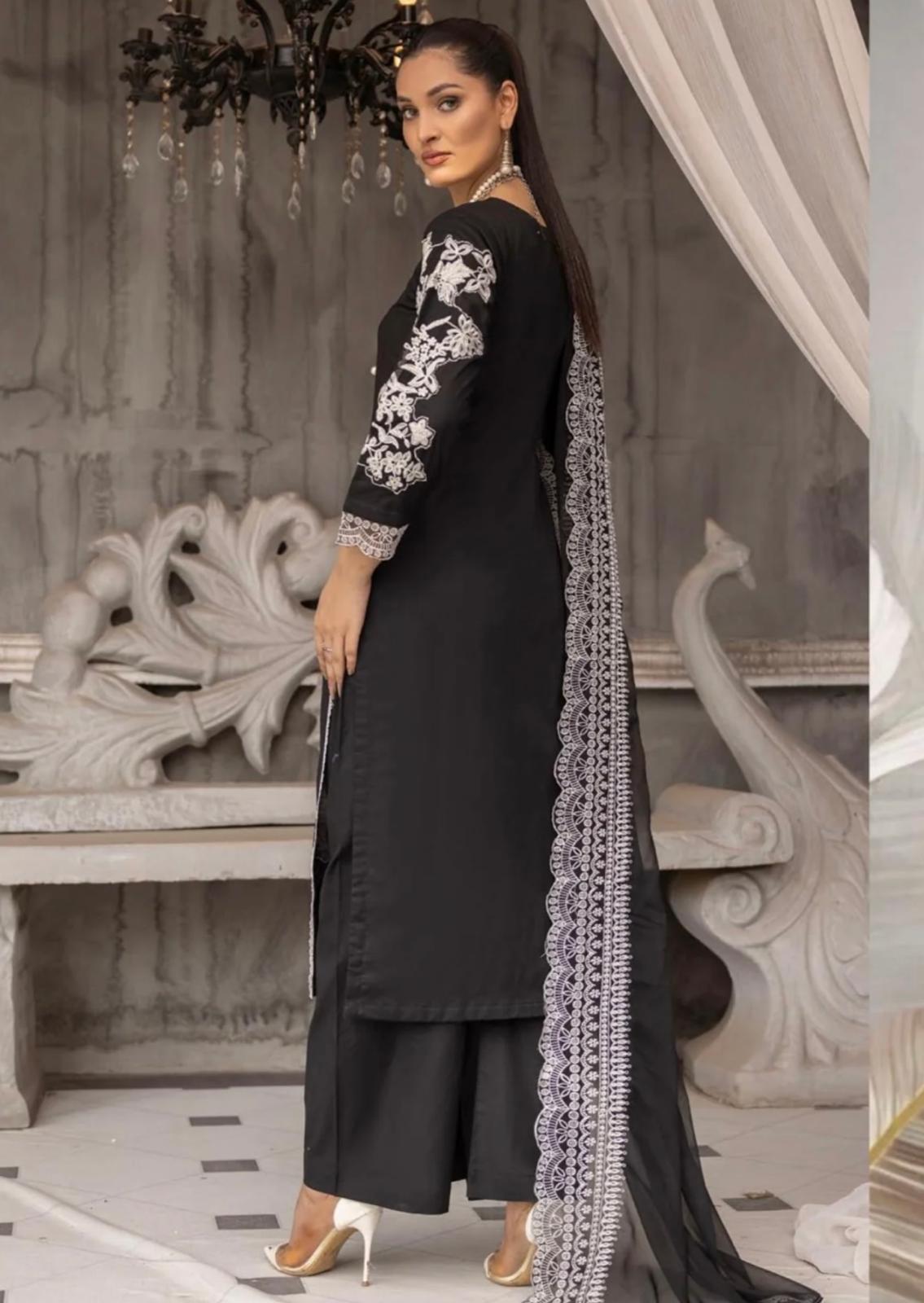 SIMRANS ‘MEERAL’ | EMBROIDERED COTTON READYMADE | SM619 (BLACK)