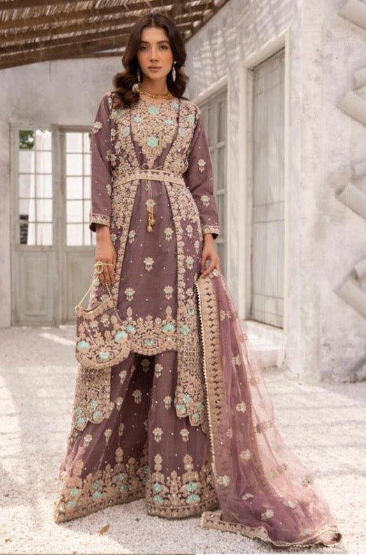 SIMRAN 3 Piece LUXURY embroidered chiffon jacket style suit 213