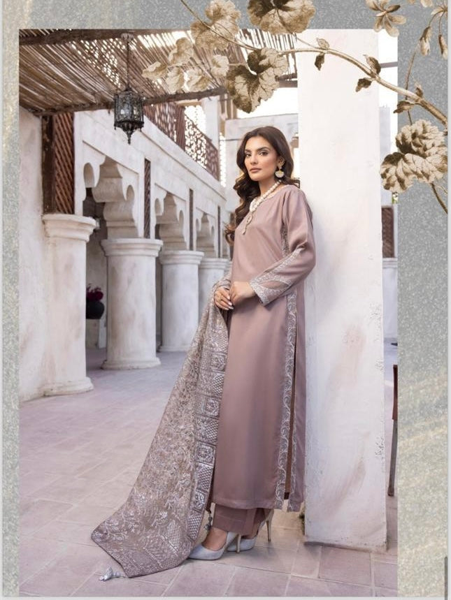 Sequence by Simrans  3 piece embroidered readymade suit in brown