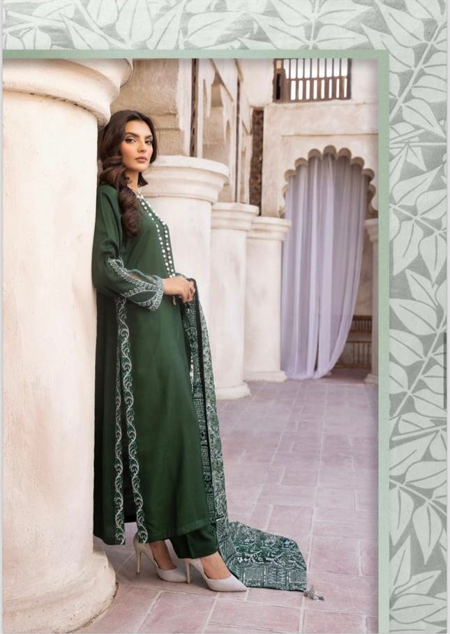 Sequence by Simrans  3 piece embroidered readymade suit in green