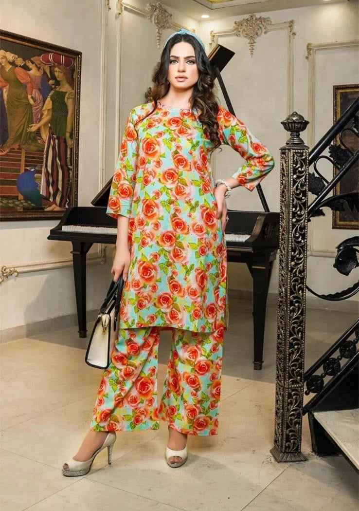 SIMRANS Rozana Floral Printed 2 Piece Lawn Co-ords Outfit Set D2