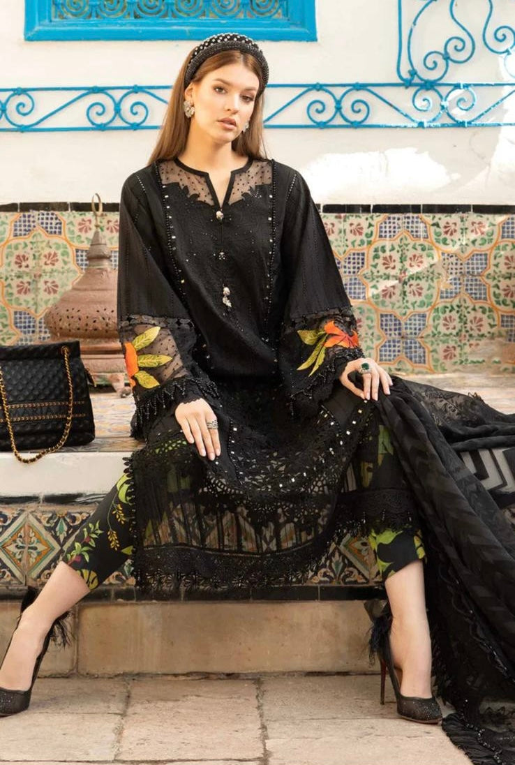 SIMRANS Maria B Inspired Embroidered Lawn D2421-3 Piece Outfit With Straight Trousers