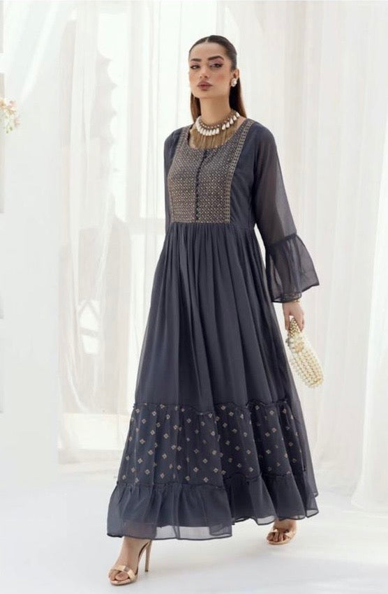 SIMRANS LUXURY EMBROIDERED CHIFFON KURTI - SLK607