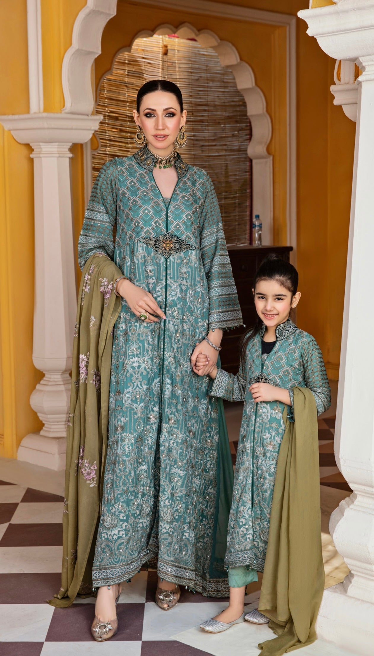 FAREEN by SIMRANS 3PC LUXURY CHIFFON MOTHER DAUGHTER/kids COLLECTION FSC-016