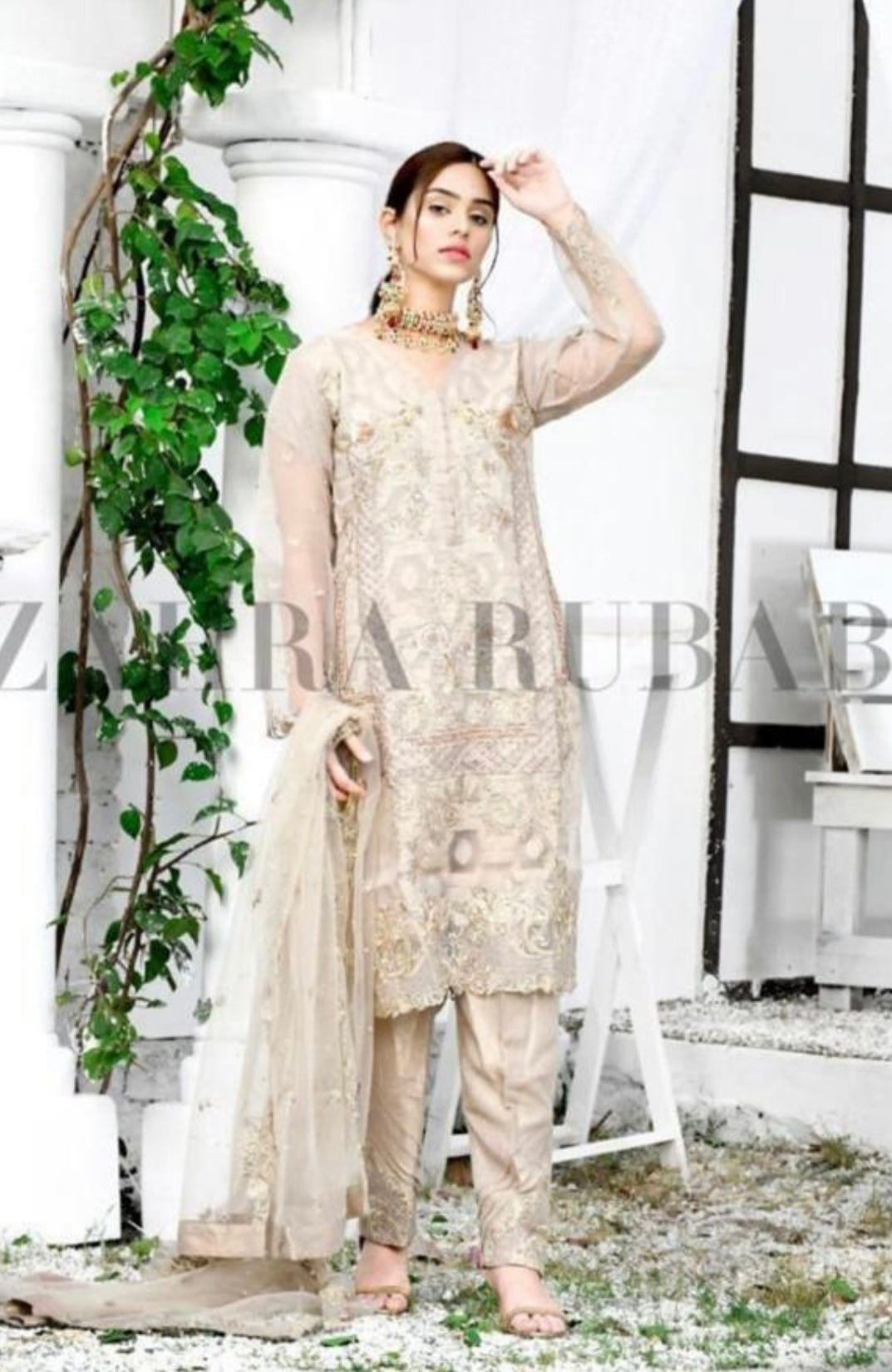 ZARA RUBAB EMBROIDERED NET DRESS - ZR02