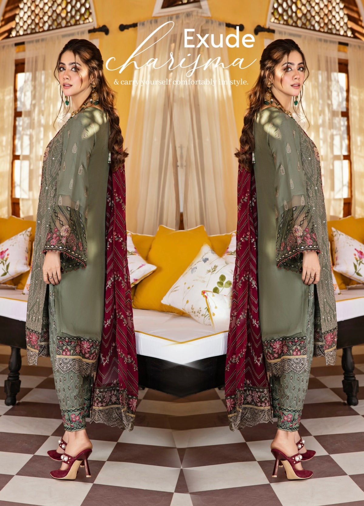 FAREEN by SIMRANS 3PC LUXURY CHIFFON MOTHER DAUGHTER/kids COLLECTION FSC-013