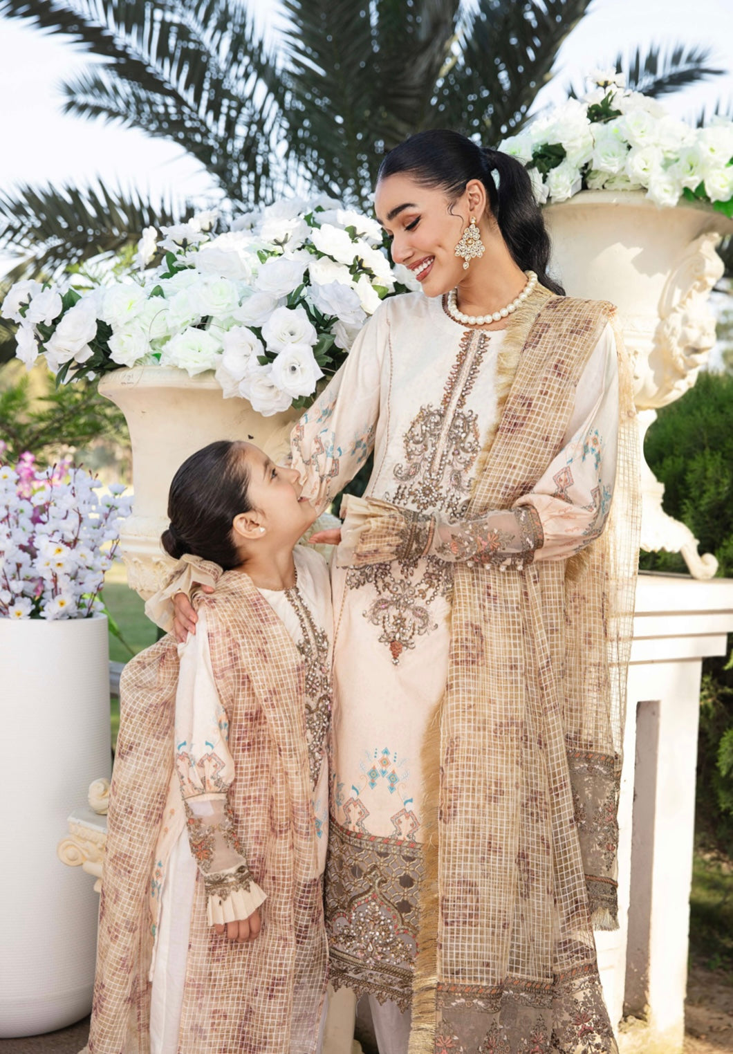 SIMRANS IVANA Luxury 3 piece Embroidered Lawn Mother Daughter/Kids WHITE - SILL014