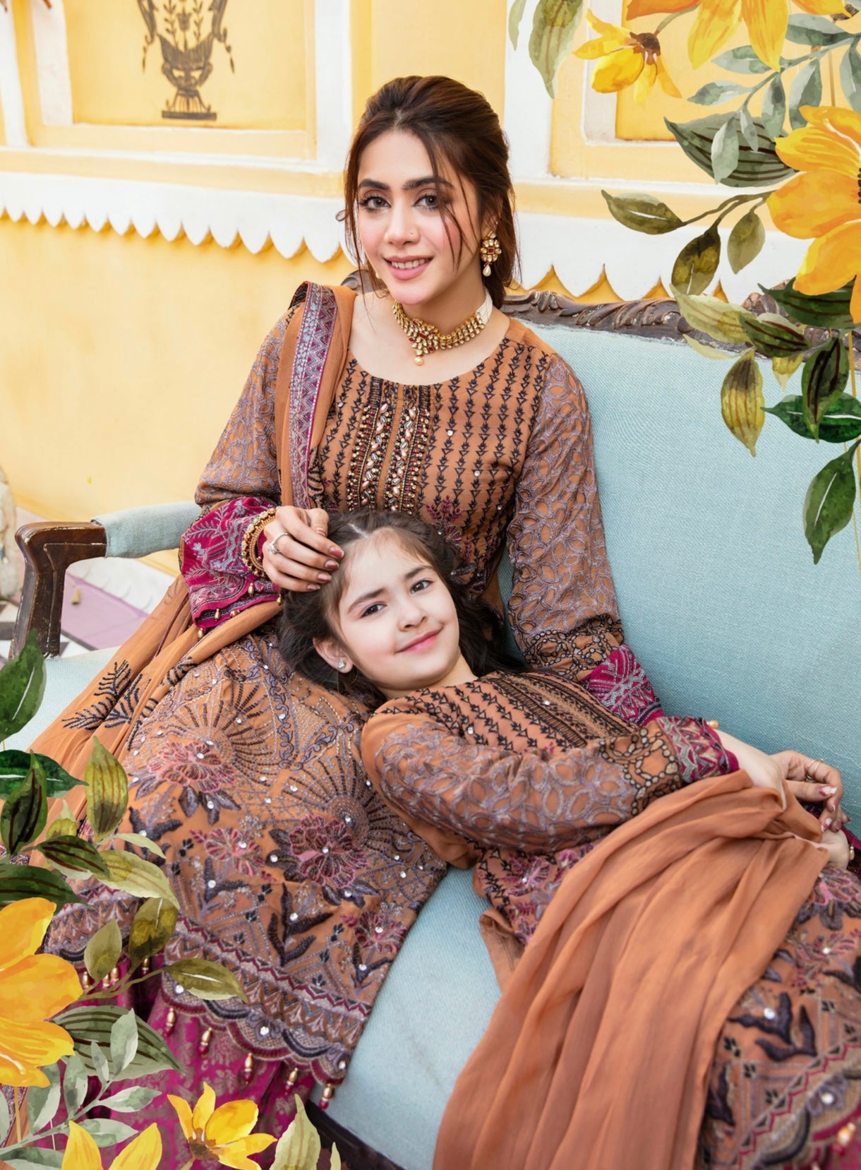 FAREEN by SIMRANS 3PC LUXURY CHIFFON MOTHER DAUGHTER/kids COLLECTION FSC-012