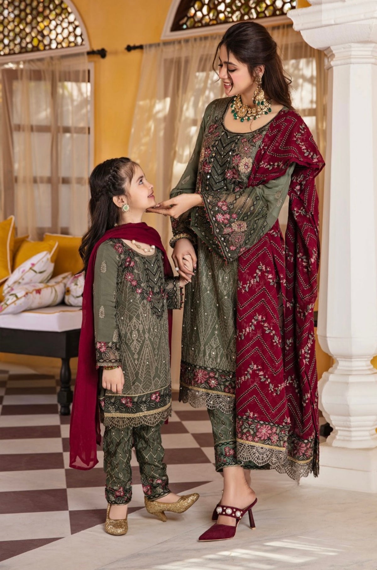 FAREEN by SIMRANS 3PC LUXURY CHIFFON MOTHER DAUGHTER/kids COLLECTION FSC-013