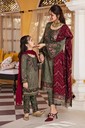 FAREEN by SIMRANS 3PC LUXURY CHIFFON MOTHER DAUGHTER/kids COLLECTION FSC-013
