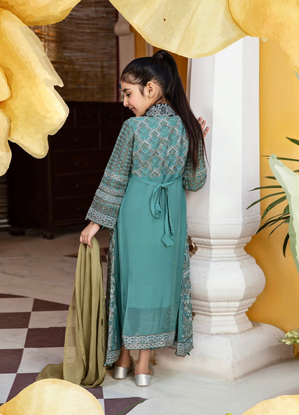 FAREEN by SIMRANS 3PC LUXURY CHIFFON MOTHER DAUGHTER/kids COLLECTION FSC-016