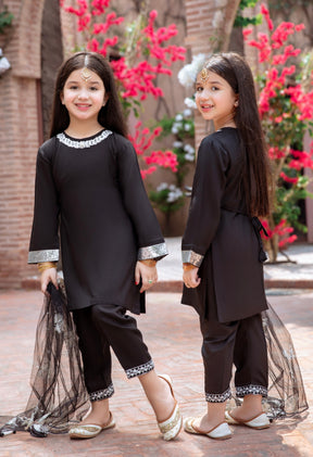 SIMRANS Kesariya 3 piece mother and daughter luxury suit in black SKEC01