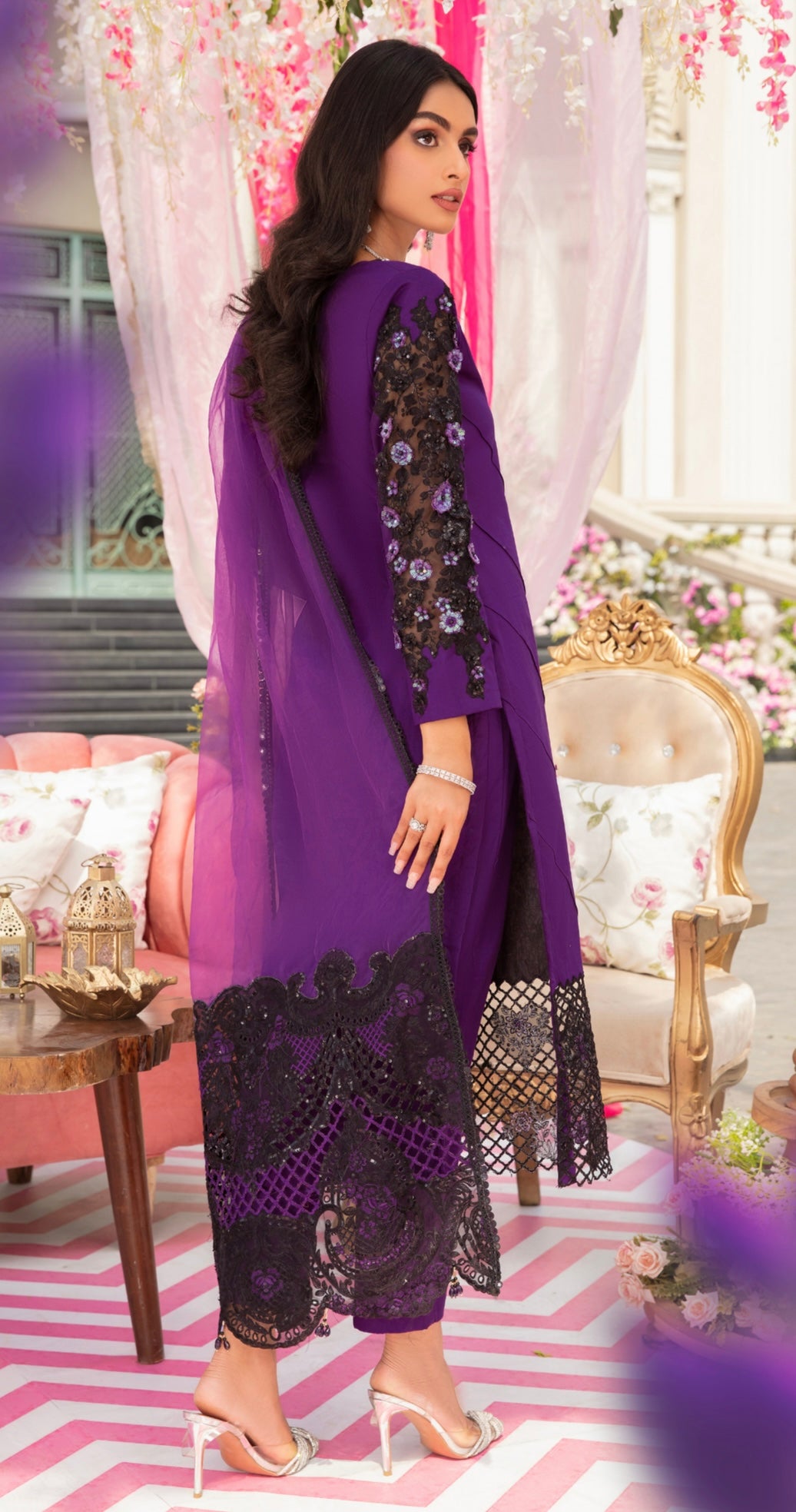 SIMRANS Ivana mother and daughter luxury lawn suit in PURPLE SIL302