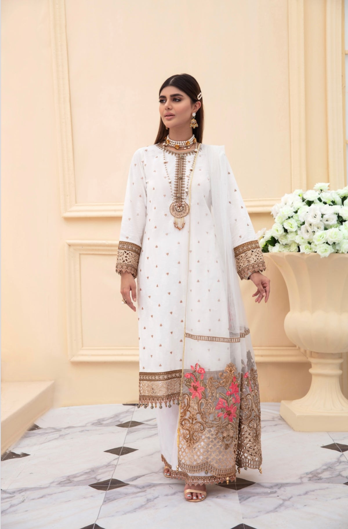 SIMRANS IVANA Luxury 3 piece Embroidered Lawn Mother Daughter/Kids WHITE - SILL013
