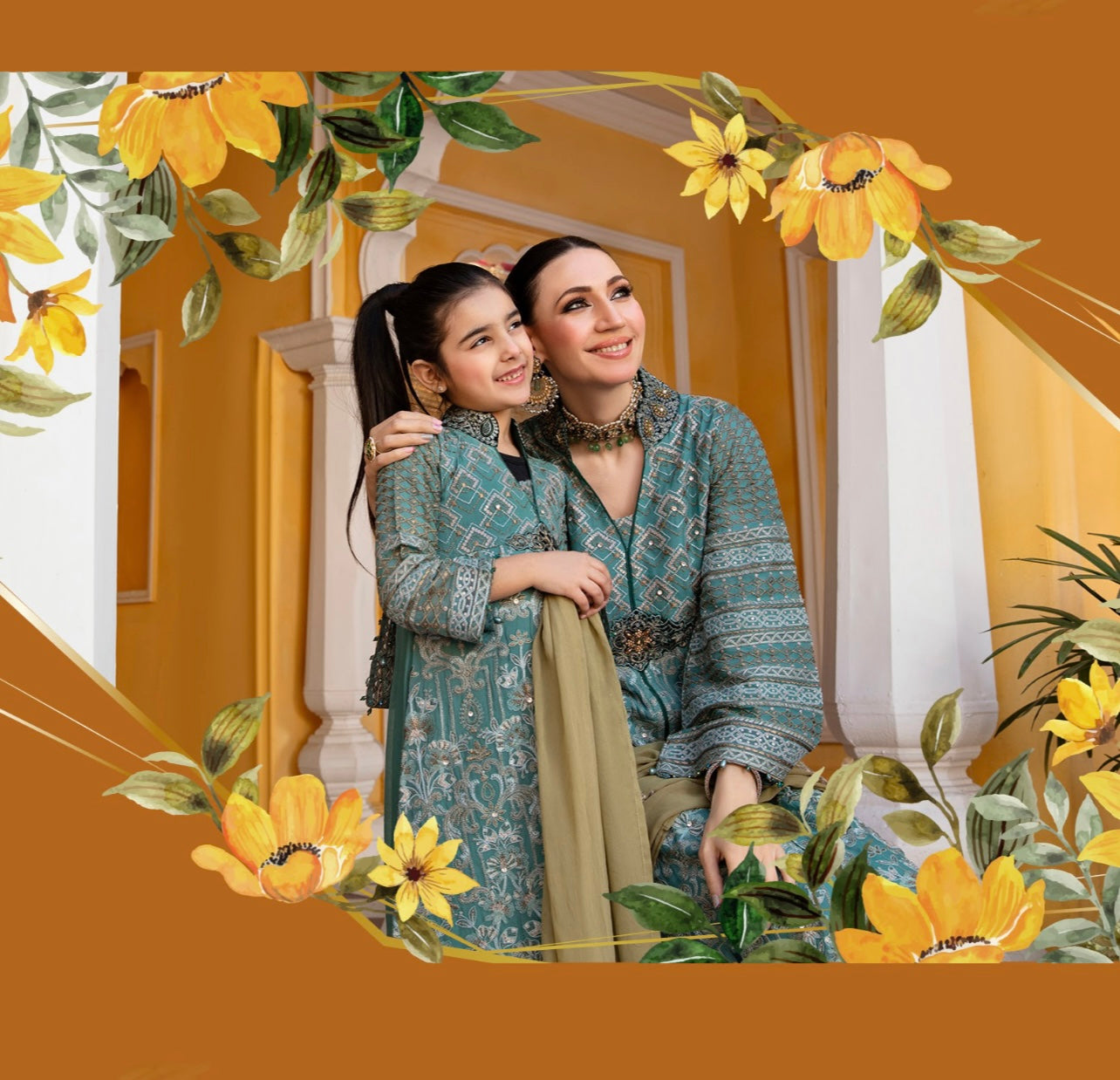 FAREEN by SIMRANS 3PC LUXURY CHIFFON MOTHER DAUGHTER/kids COLLECTION FSC-016