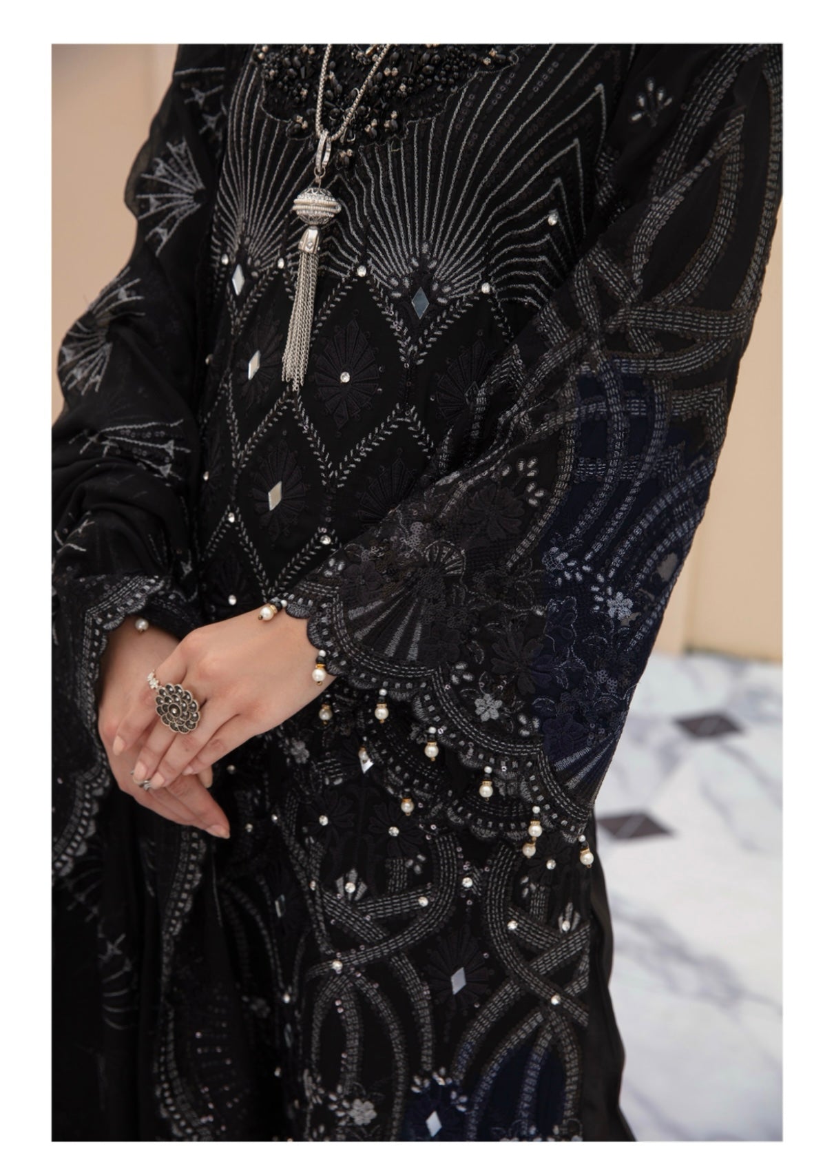 SIMRANS Shanzele 3 piece luxury embroidered Chiffon  BLACK suit SSC-322