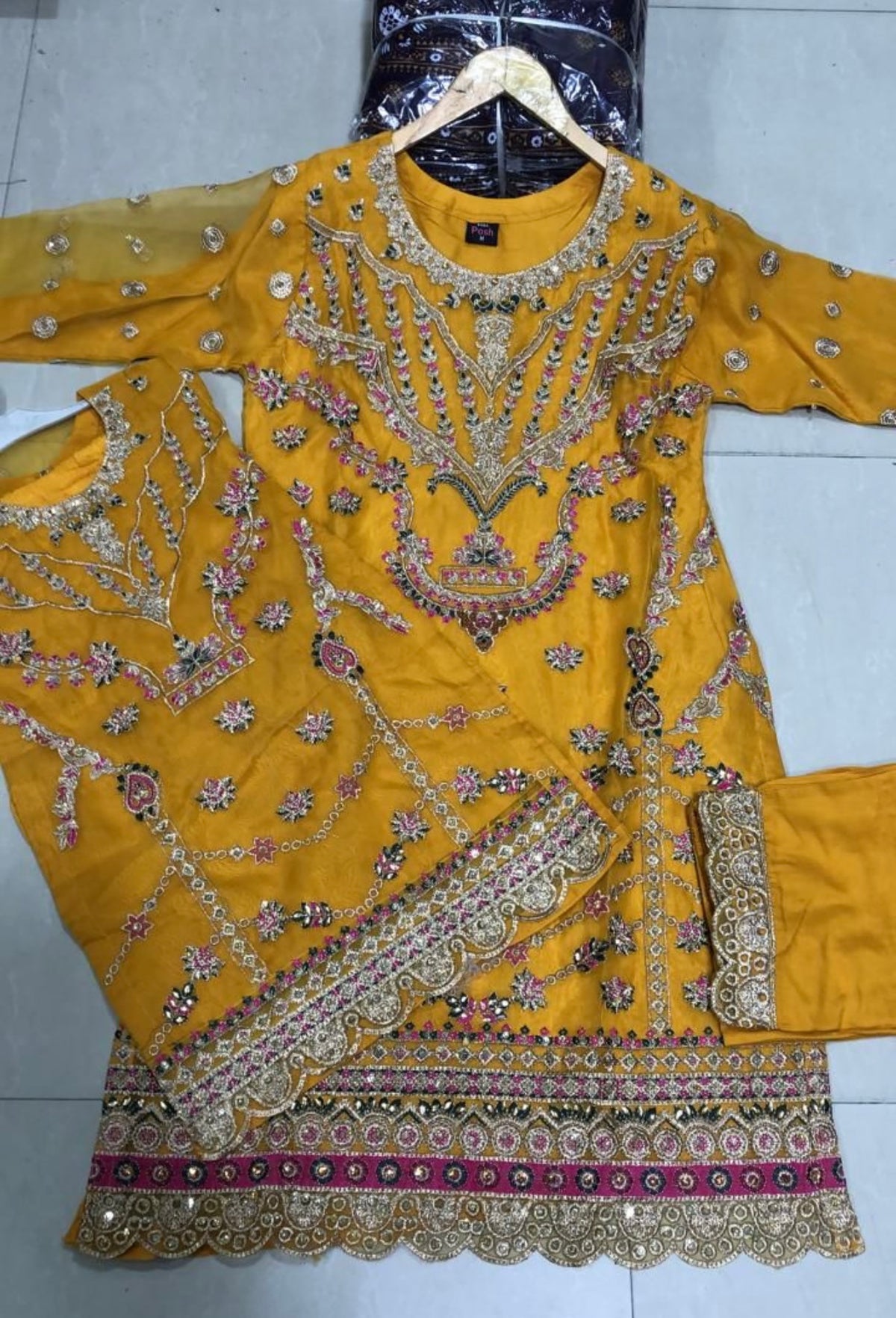 SHAZAIB | EMBROIDERED CHIFFON MOTHER & DAUGHTER/kids READY TO WEAR MUSTARD | SZ131