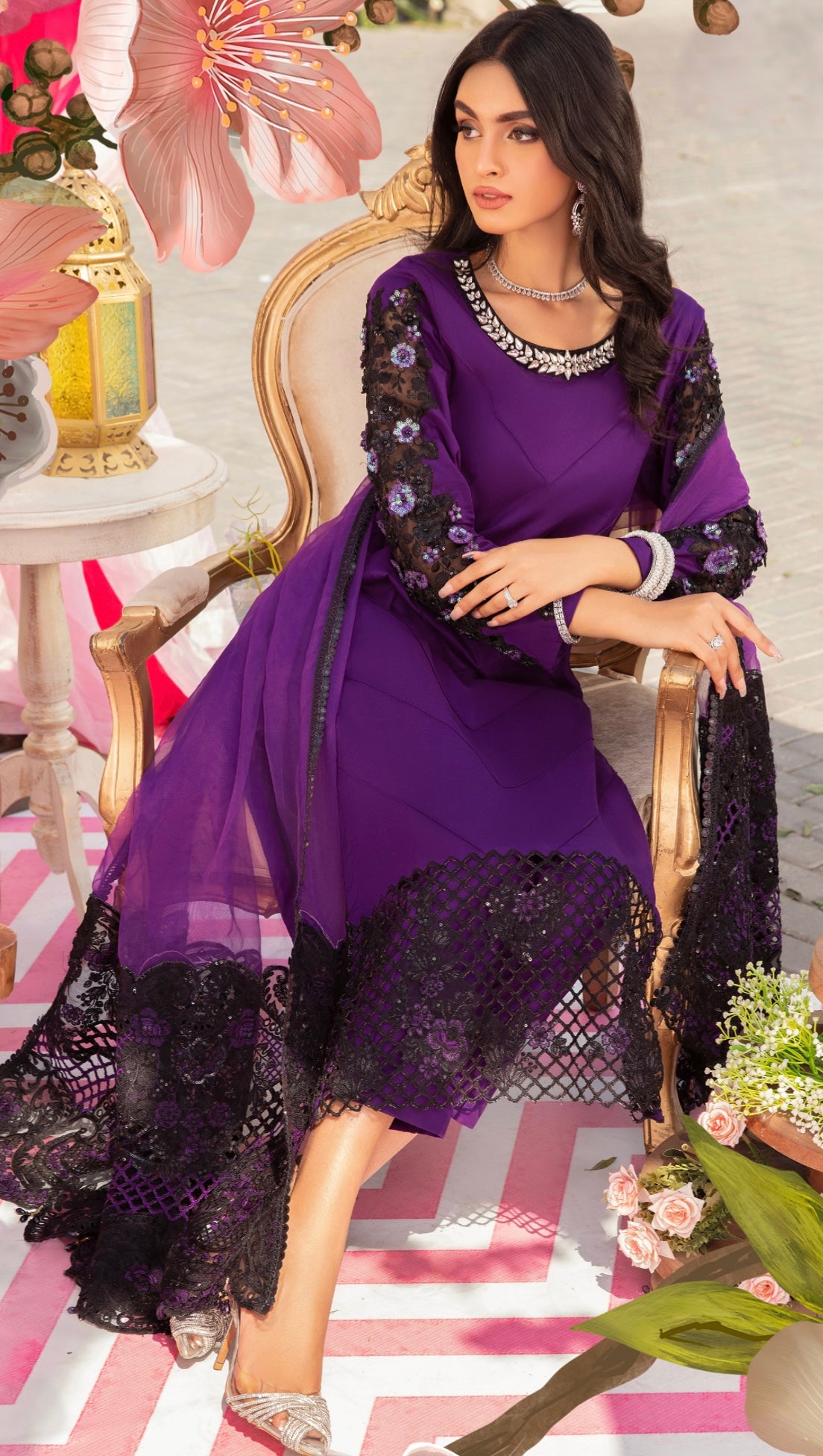 SIMRANS Ivana mother and daughter luxury lawn suit in PURPLE SIL302