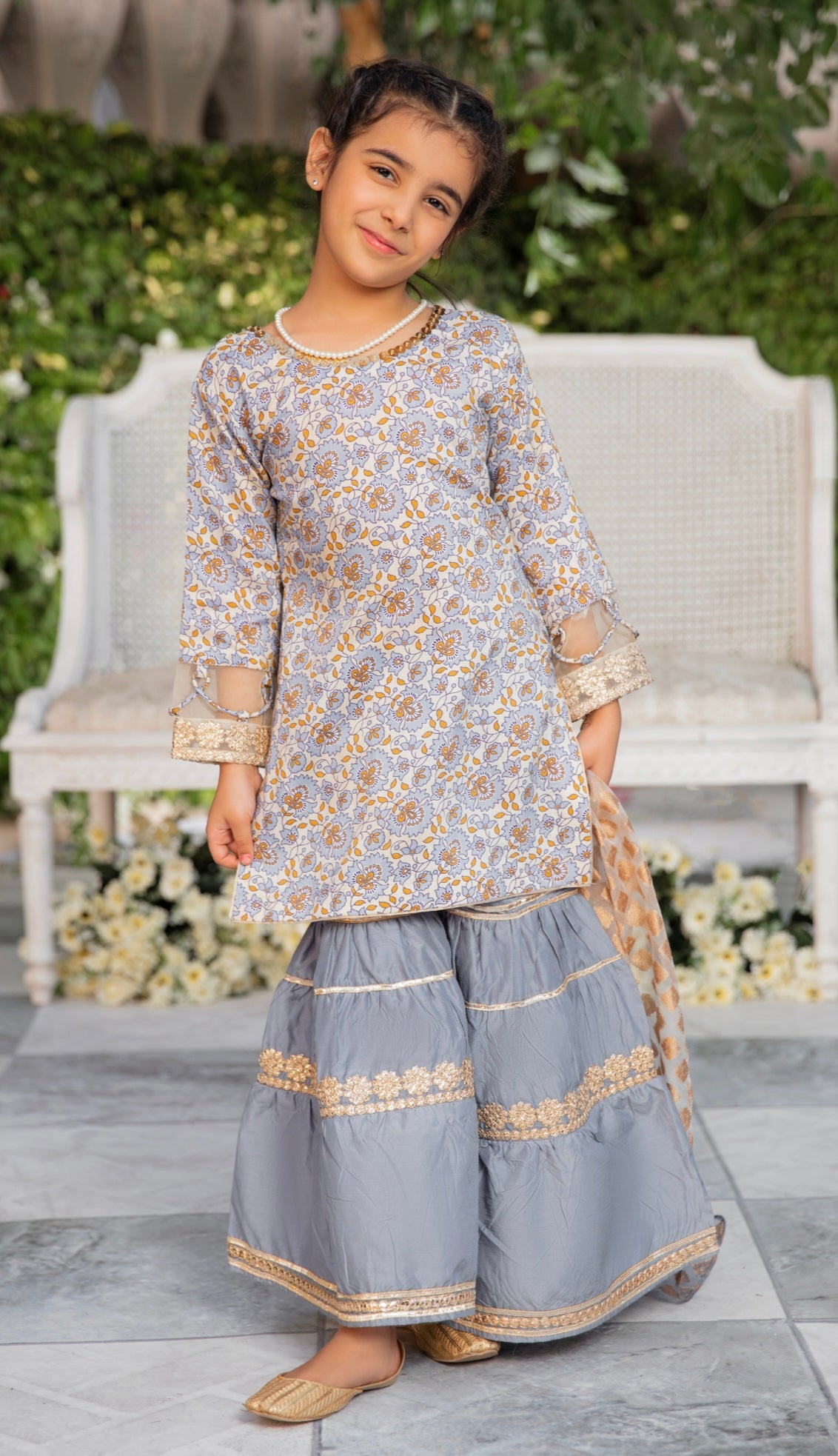 SIMRANS Ivana mother and daughter luxury lawn gharara suit in Grey SIL303