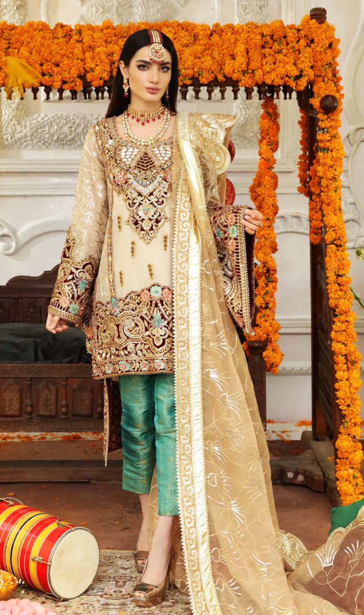 Shehnai luxury collection by Simran's 3 piece BEIGE SSLC02